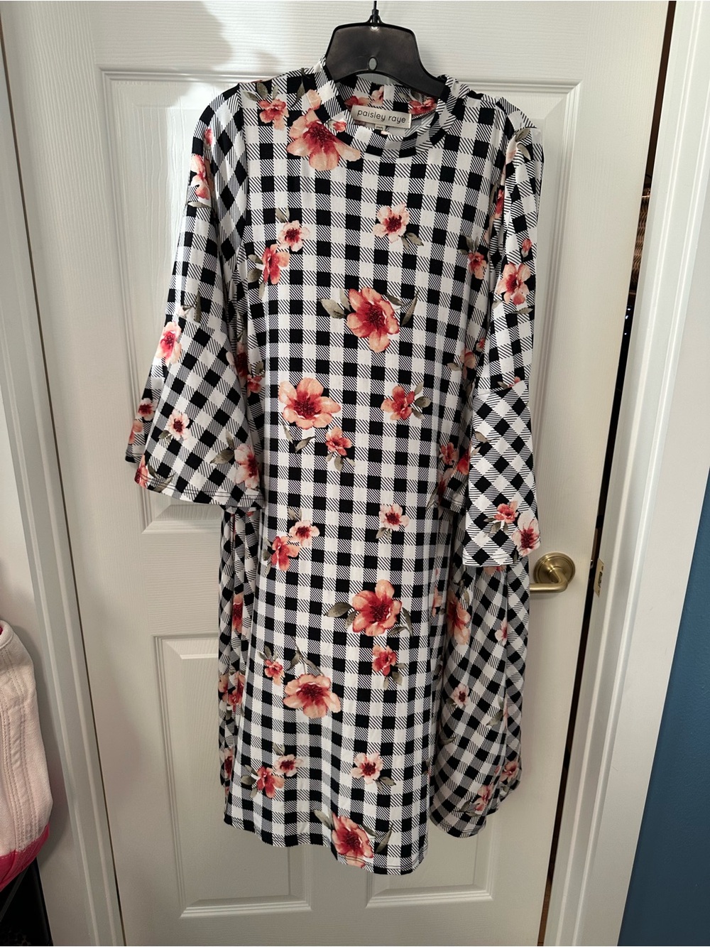 Paisley Raye Black & White Gingham Floral Midi Dress